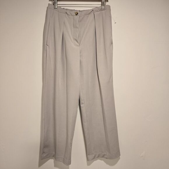 Free People Pleated Trousers High Rise Wide Leg Beige Medium Relaxed Oversized - Picture 1 of 14